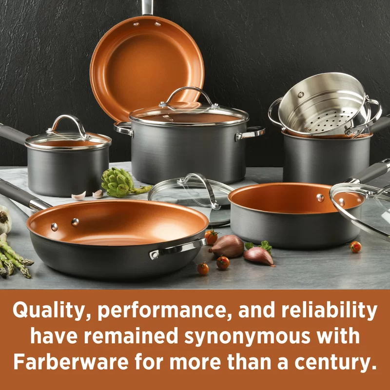 Farberware 80183 11-Piece Gray Glide Pro Hard-Anodized Nonstick Cookware Set