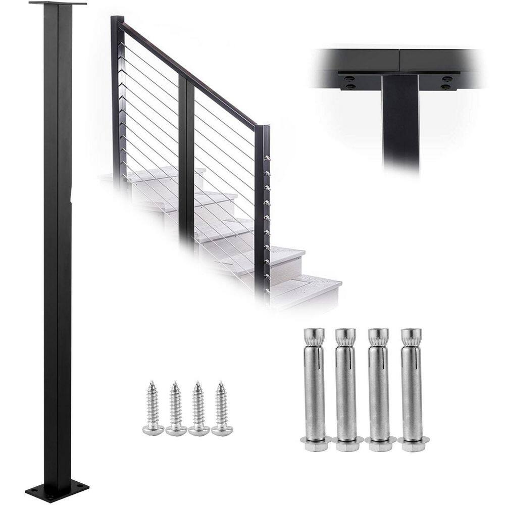 VEVOR Stainless Stair Handrail 36 in. x 1.5 in. x 1.5 in. Cable Railing Post Without Hole Deck Railing with Mount Bracket LGZ91.43.83.8QO7KV0