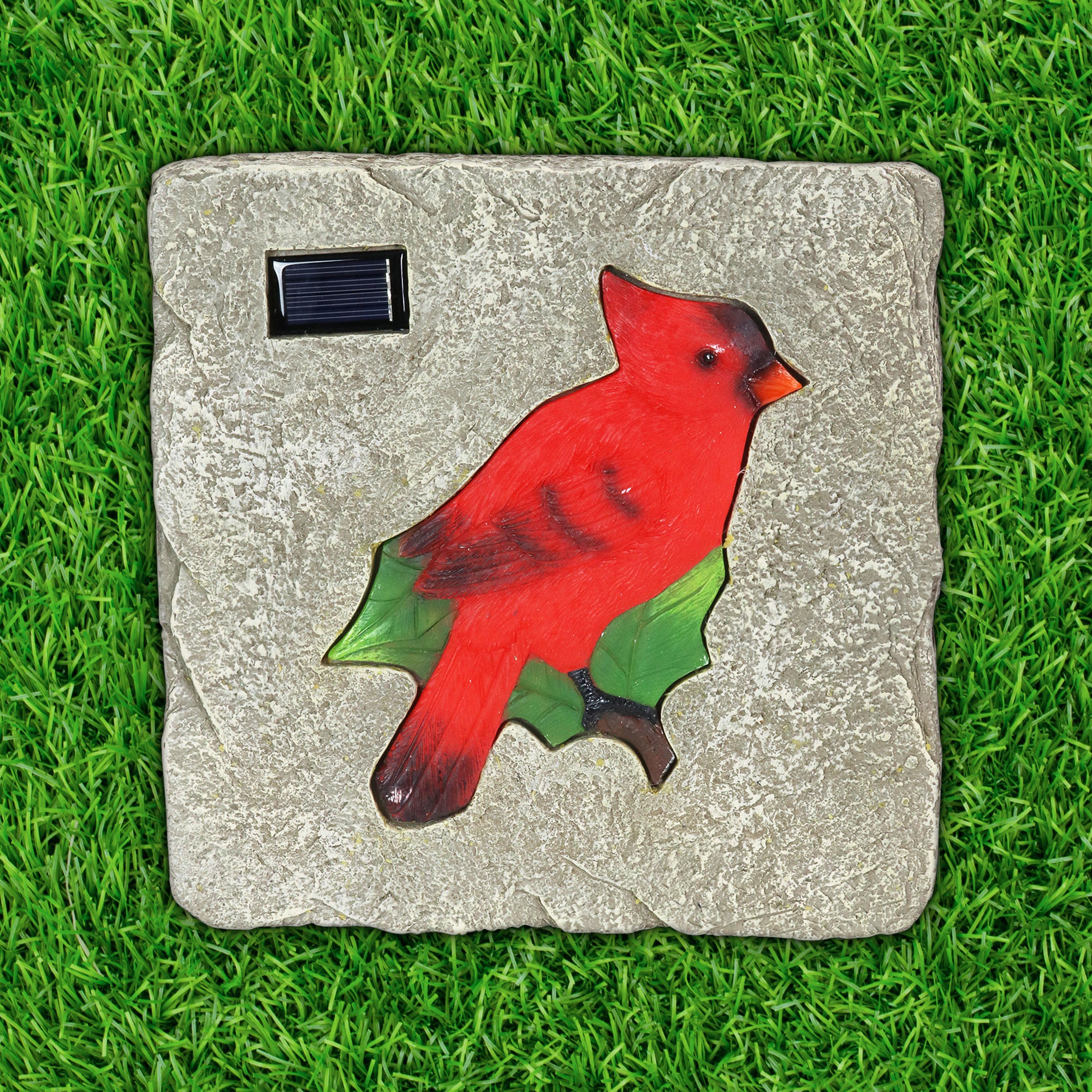 Exhart Solar Cardinal Stepping Stone, 10 inch, Resin, Red (Yard Garden Lawn Art, Indoor Outdoor Home Decoration), Resin