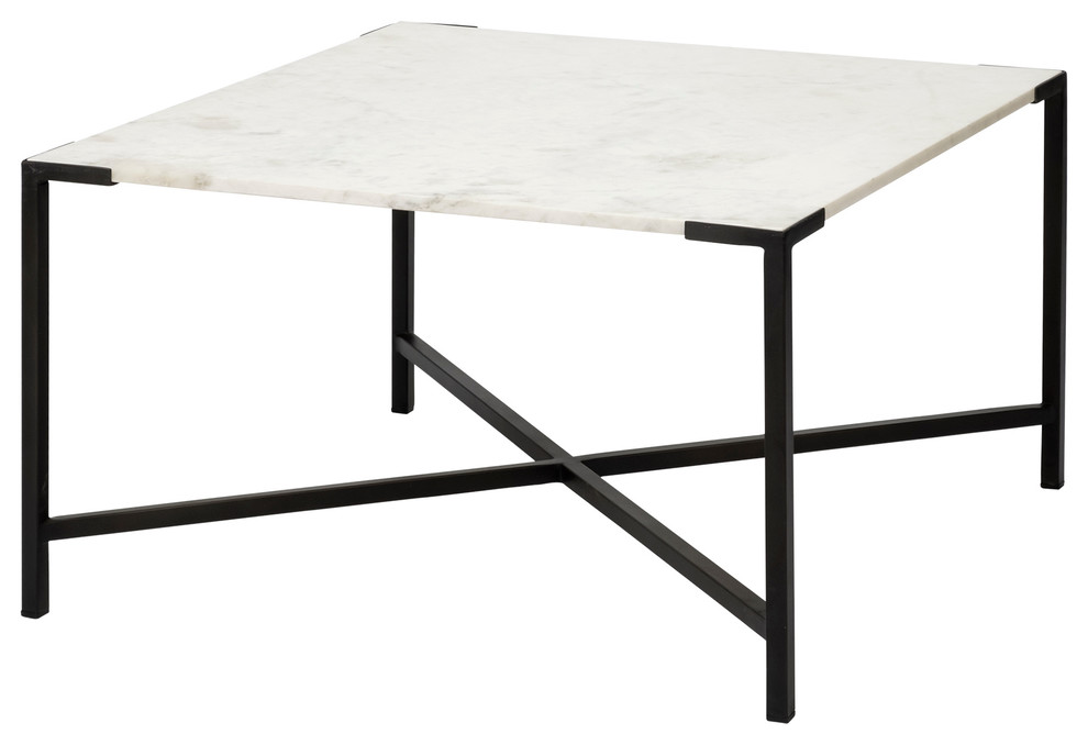 Lucas White Marble w/Black Metal Base Square Coffee Table   Transitional   Coffee Tables   by HedgeApple  Houzz