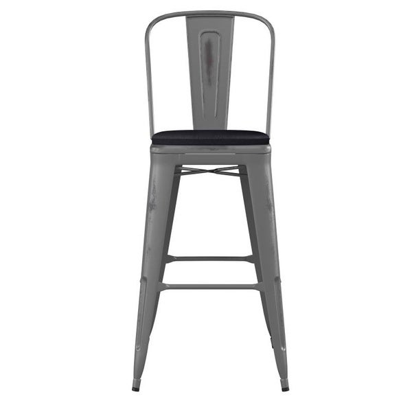 Flash Furniture Lincoln 30'' Barstool with Back and Black Wood Seat - 17.75