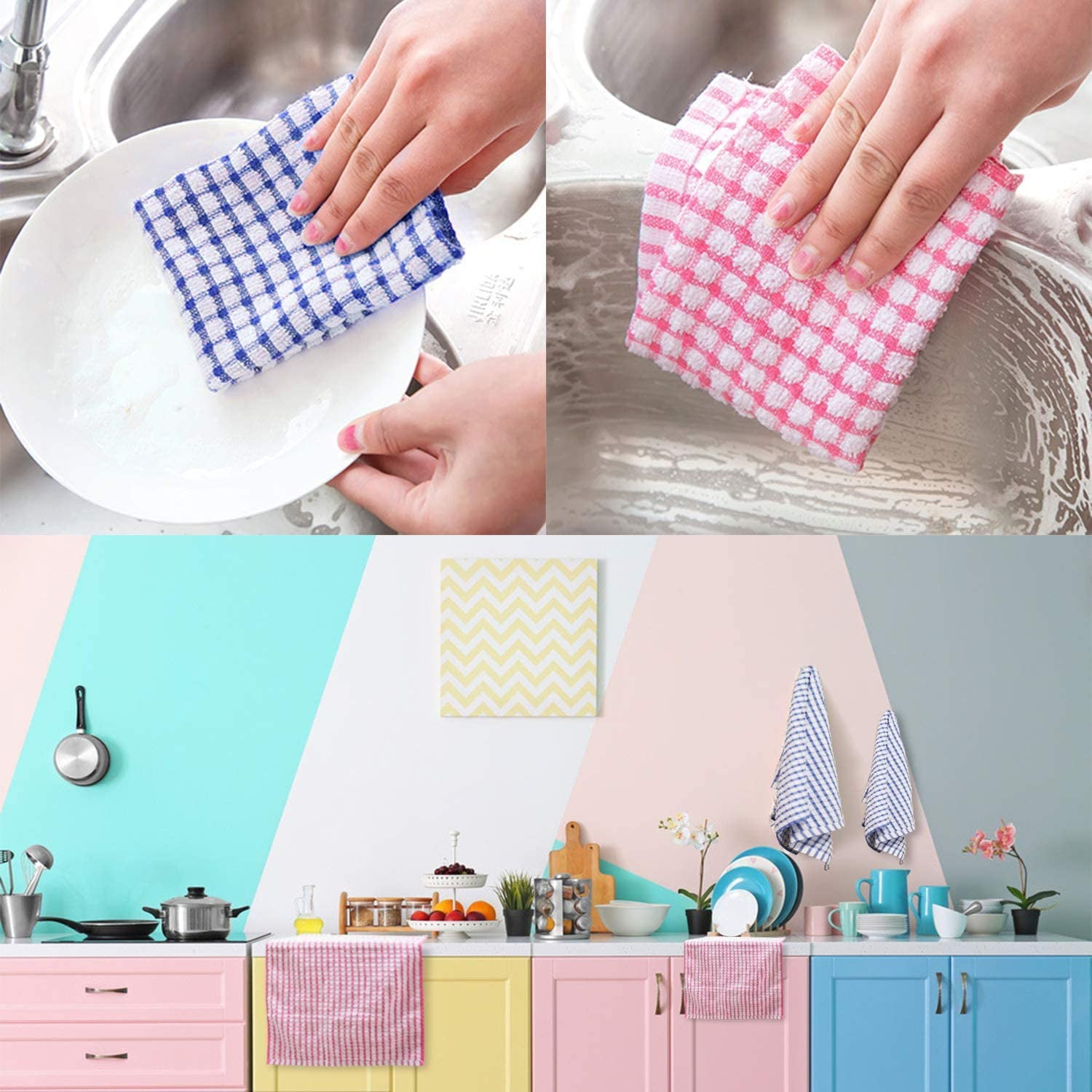 Kitchen Dish Towels， 16 Inch x 25 Inch Bulk Cotton Kitchen Towels and Dishcloths Set， 6 Pack Dish Cloths for Washing Dishes Dish Rags for Drying Dishes Kitchen Wash Clothes and Dish Towels