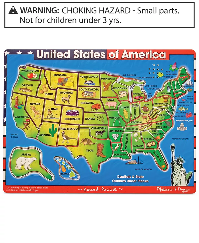 Melissa and Doug Melissa and Doug USA Map Sound Puzzle - Wooden Puzzle With Sound Effects (40 pcs)  Multicolor