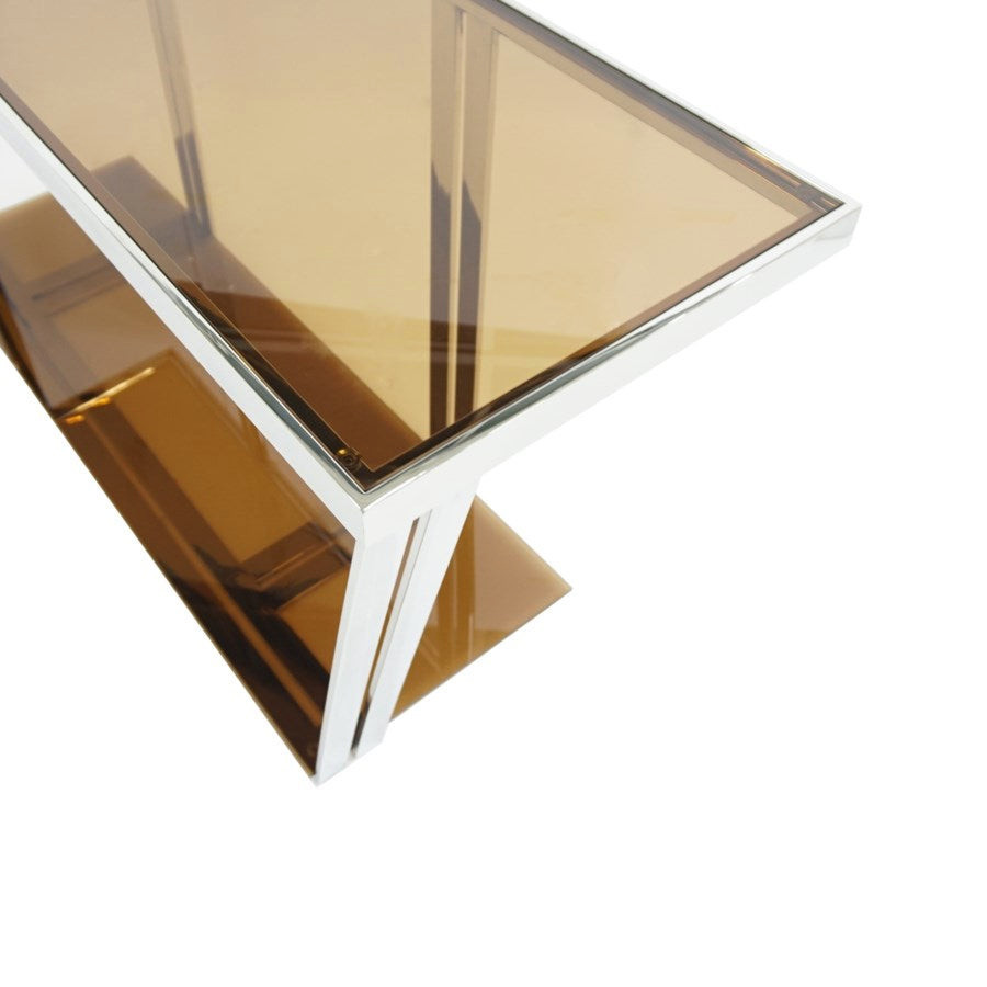 Simona Console Table  8Mm Brownish Gold Glass Top And Bottom   Contemporary   Console Tables   by Peachtree Fine Furniture  Houzz