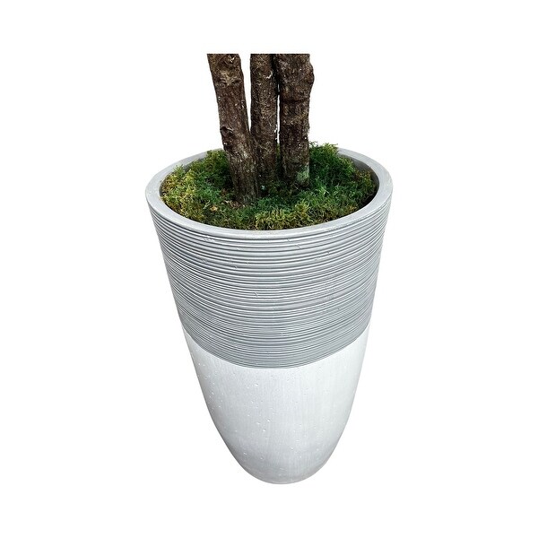 Handmade 7' Artificial Fig Tree Deluxe in Elegant Grey and White Fiberglass Planter