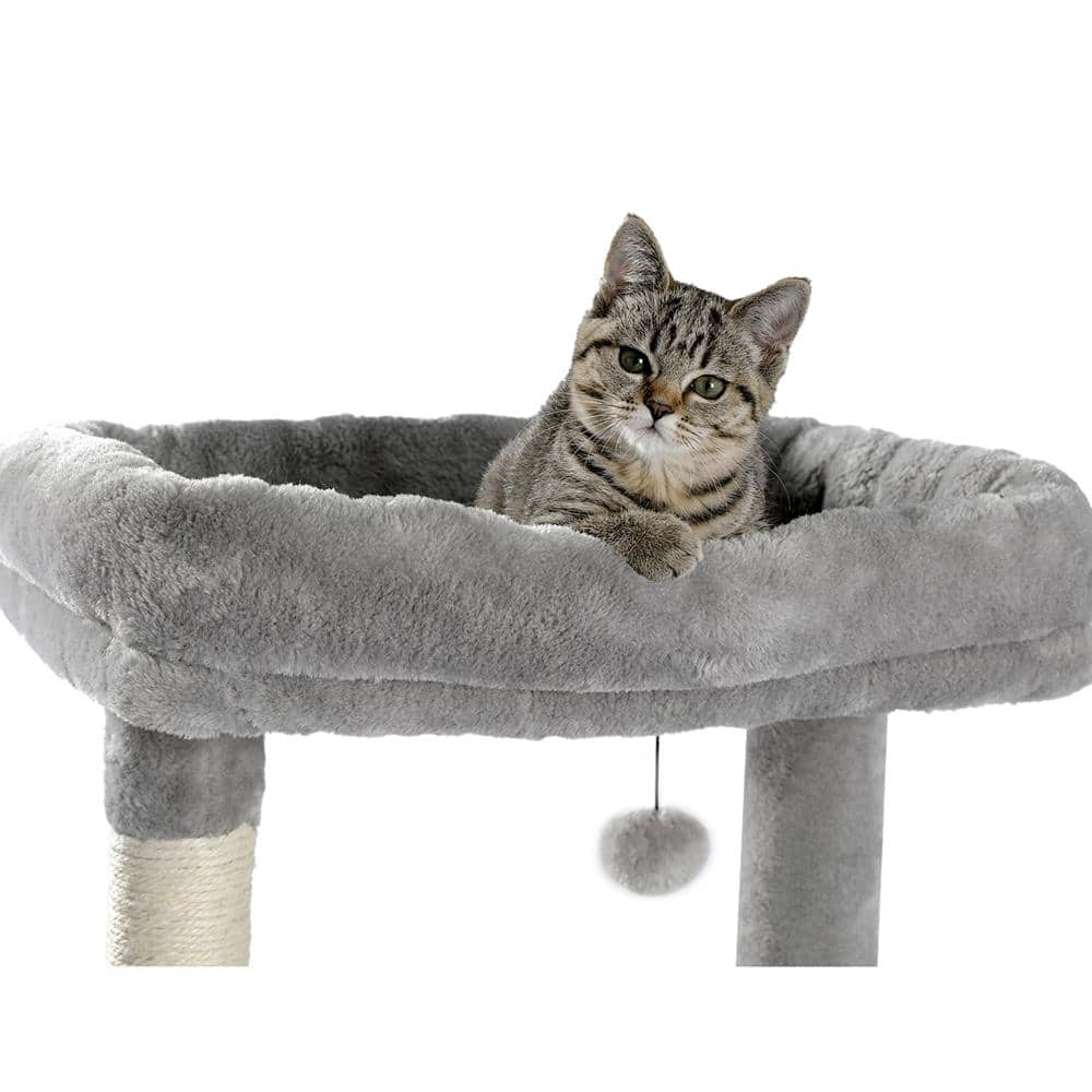 Foobrues 56.30 in. H Pet Cat Scratching Posts and Trees with Cozy Condo and Super Large Hammock in Gray LNN-P23168311