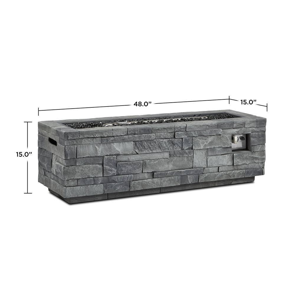 Real Flame Ledgestone 48 in. x 15 in. Rectangle MGO Propane Fire Pit Table in Gray Ledgestone with NG Conversion Kit CT0003LP-GLS