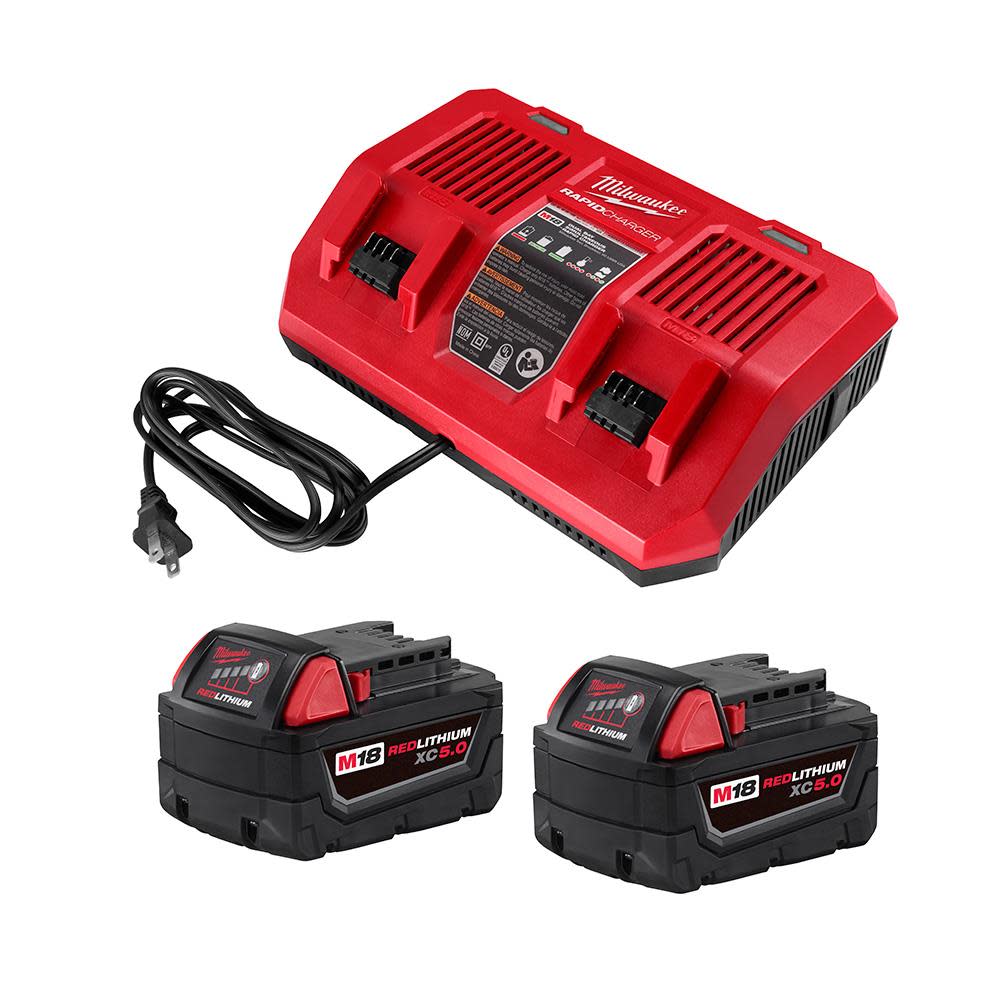 Milwaukee M18 REDLITHIUM 5AH XC 2pk + Dual Bay Charger Kit