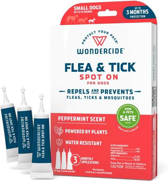 Wondercide Spot-On Peppermint Flea and Tick Spot Treatment for Small Dogs， 3 doses (3-mos. supply)