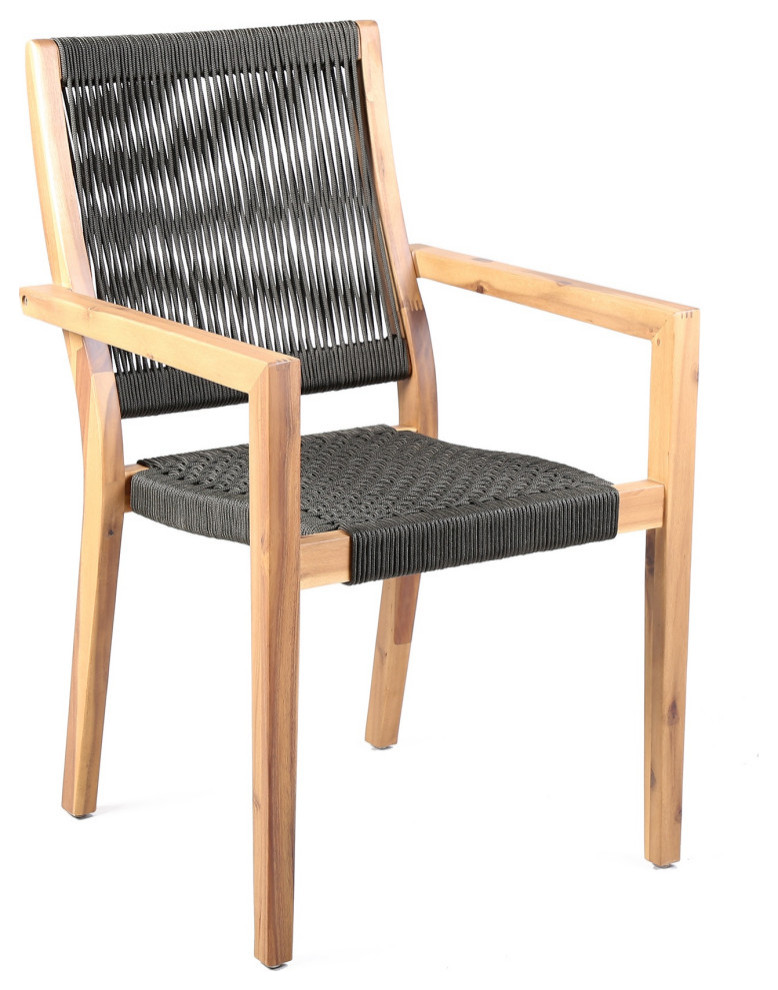 Madsen Outdoor Patio Charcoal Rope Arm Chair  Set of 2   Tropical   Outdoor Dining Chairs   by Armen Living  Houzz