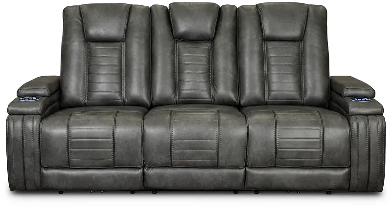 Megan Tinsmith Gray Power Reclining Sofa with Drop Down Console