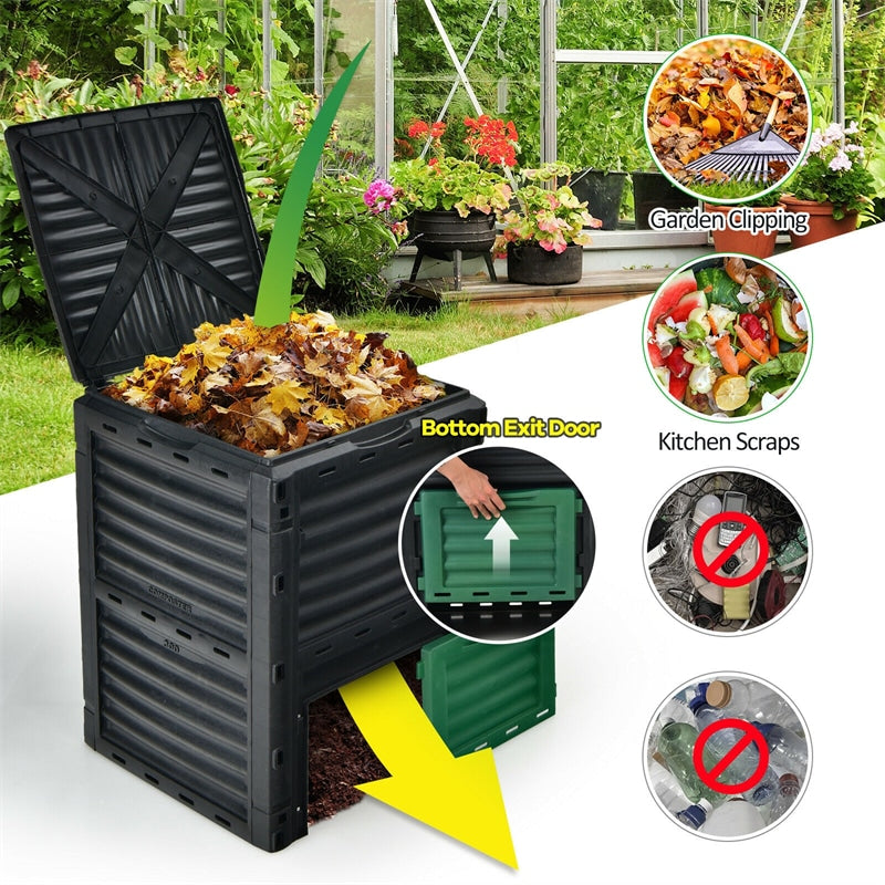 80 Gallon Outdoor Compost Bin Garden Fertilizer Barrel with Top Flip Door & Latch-on Lid