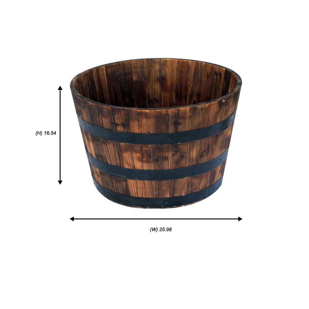 Vigoro 26 in. Jackson Extra Large Brown Wood Barrel Planter (26 in. D x 16.5 in. H) with Drainage Hole HL6642