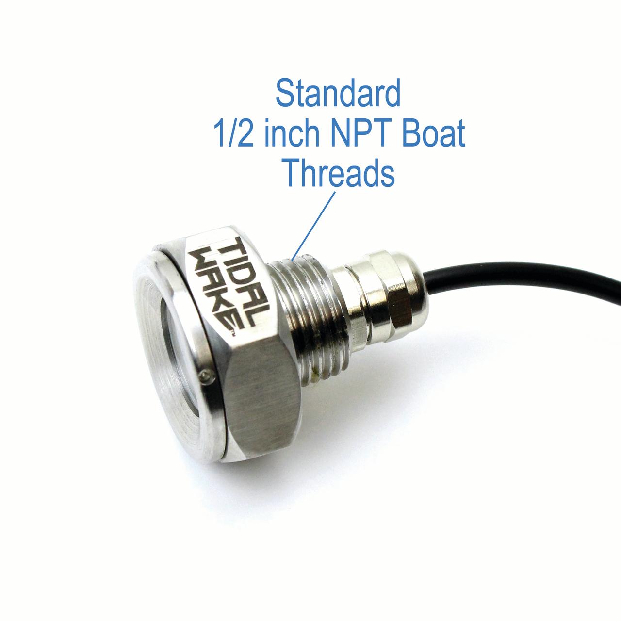 Tidal Wake IP68 Underwater 1/2inch Standard Boat Drain Plug LED Light Built-in Driver and Overheat Protection 3 Year/50，000hr Warranty， 316 Stainless Steel， 12-30v/27w Bright