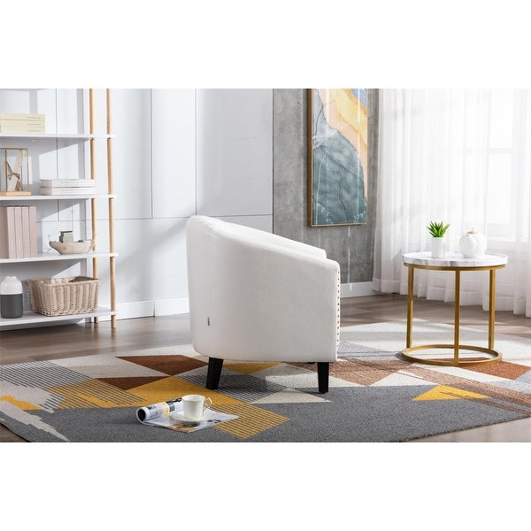 Accent Barrel Chair Living Room Chair with Nailheads and Solid Wood Legs white Pu Leather