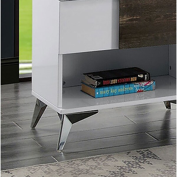 Wooden End Table with a Drawer in White and Distressed Dark Oak