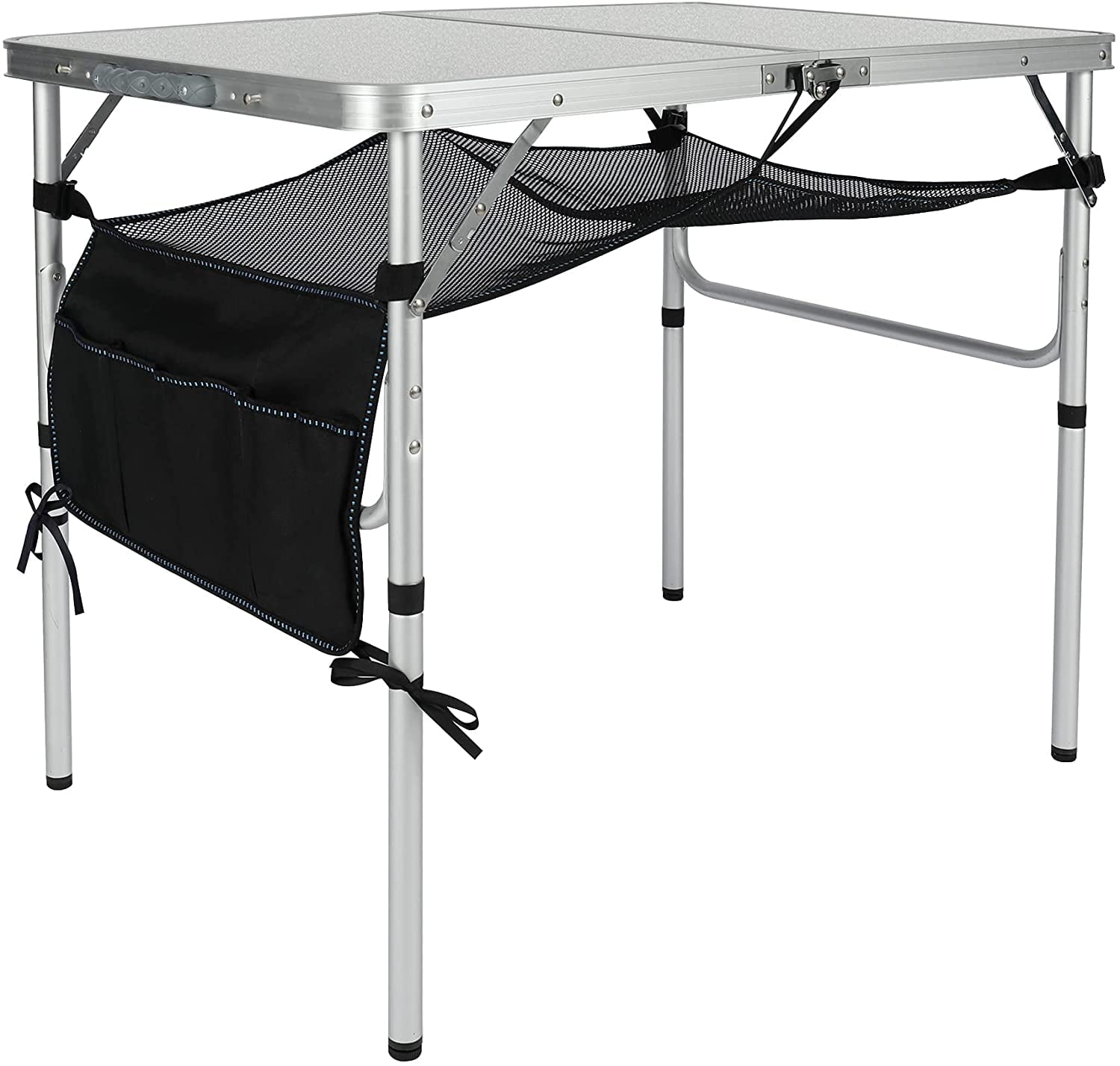 Lineslife 3 Foot Aluminum Folding Table with Mesh Storage Organizer， Lightweight Portable Camping Table for Picnic Beach Outdoor Indoor， White(2 Height)