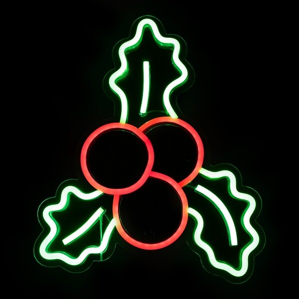 12 LED Lighted Neon Style Holly Berries Christmas Window Silhouette