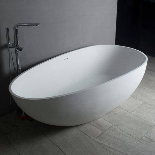 Vanity Art Assignan 67 in. Solid Surface Resin Stone Matte Flatbottom Freestanding Bathtub in White VA6913-ML