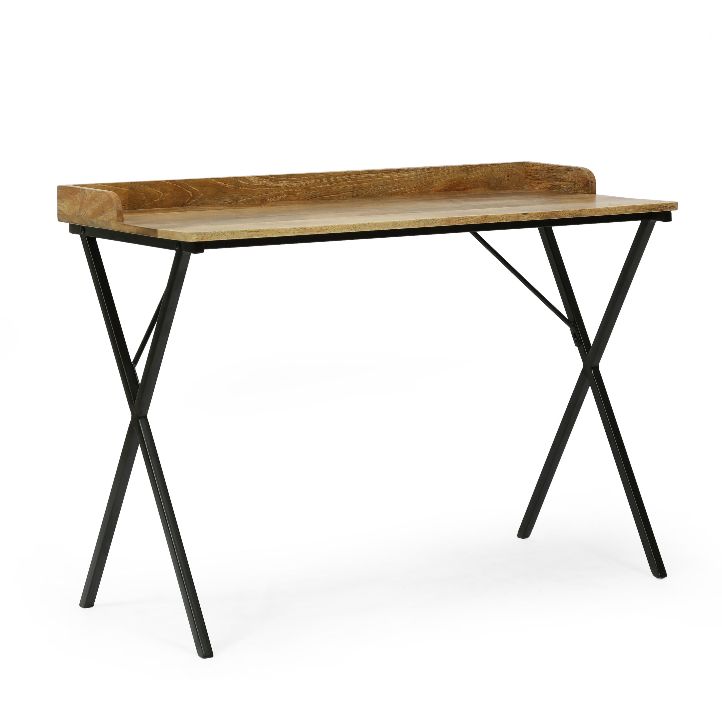 Bellbrook Modern Industrial Handmade Mango Wood Tray Top Console Table, Natural and Black