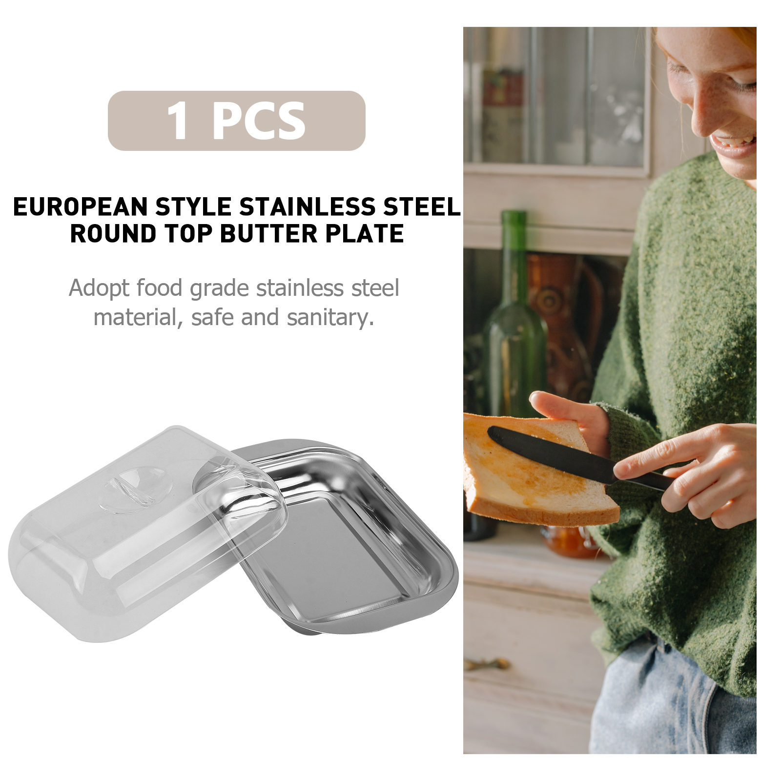 NICEXMAS 1Pc Stainless Steel Butter Plate Simple Beef Tallow Dish Storage Plate with Lid