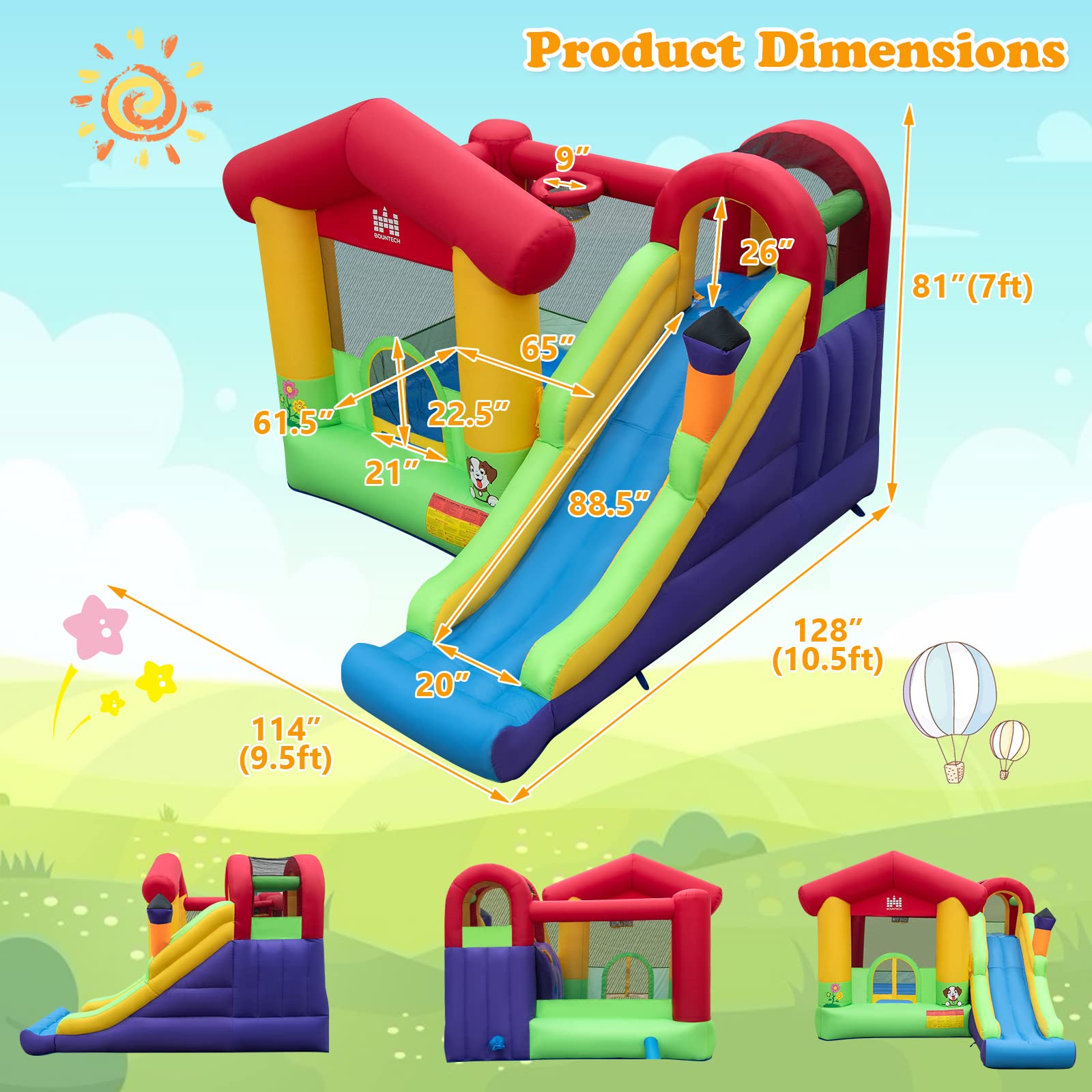 BOUNTECH Inflatable Bounce House, Bouncy House for Kids 5-12 Indoor Outdoor Fun