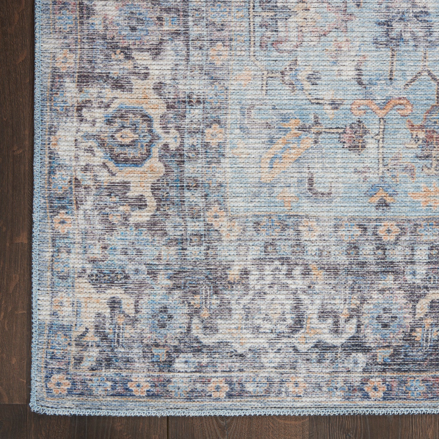 Machine Washable Series Light Grey/Blue Vintage Rug