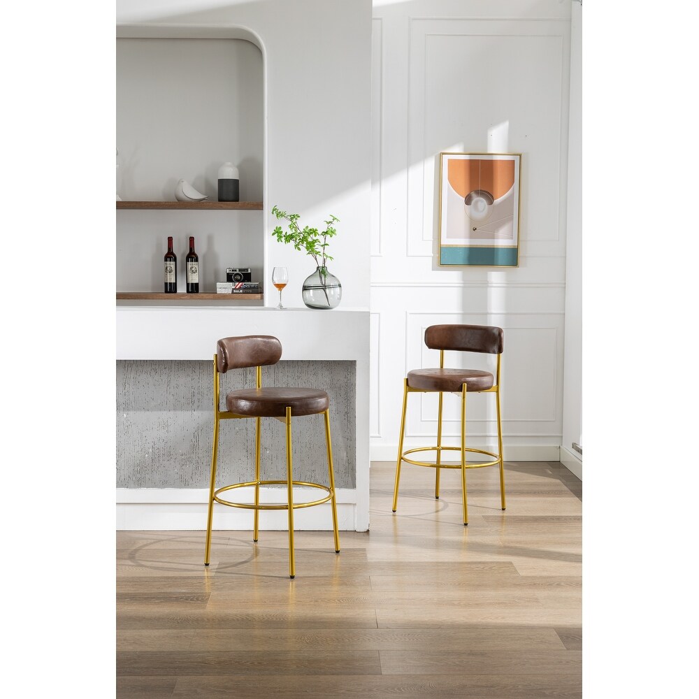 2 industrial armless bar stools with backrest and footstool