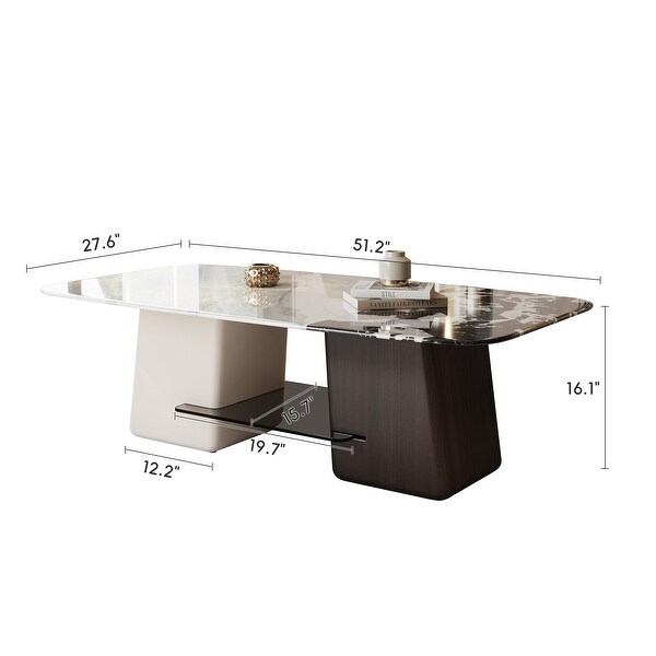 Modern Coffee Table with White and Black Top and Dark Brown and White Lacquered Legs