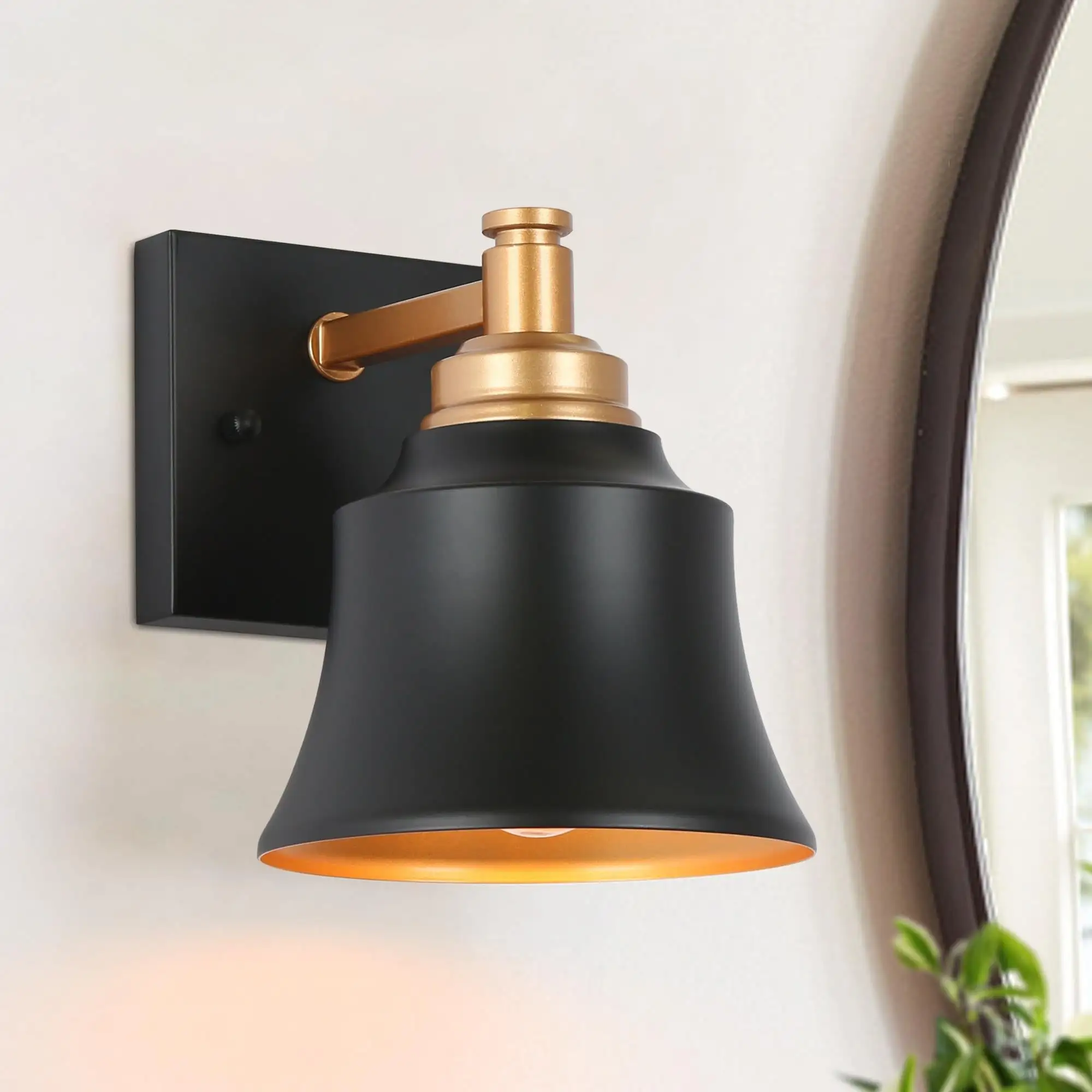 Mid-Century Modern Gold 1-Light Bathroom Vanity Light Transitional Black Metal Wall Sconces - L 5.9