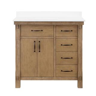 Home Decorators Collection Bellington 36 in. W x 22 in. D x 34.5 in. H Bath Vanity in Almond Toffee with White Engineered Stone Top Bellington 36