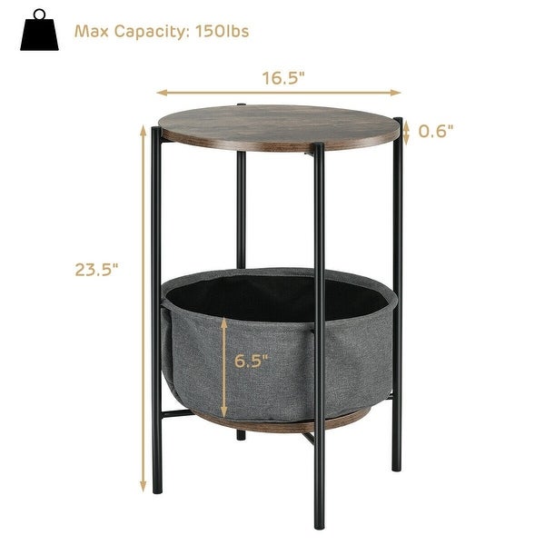 Industrial Round End Side Table Sofa w/ Storage - 16.5