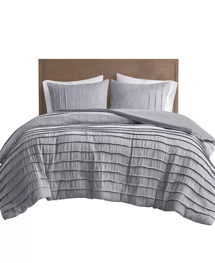 Beautyrest Maddox 3 Piece Striated Cationic Dyed Oversized Duvet Cover Set with Pleats， Full Queen