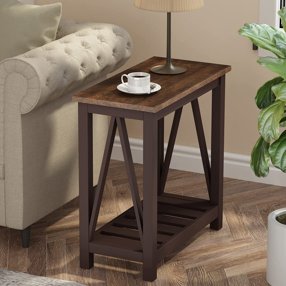 Farmhouse End Table with Storage Shelf for Small Spaces  White 2 Pack   Contemporary   Coffee Table Sets   by Imtinanz  LLC  Houzz