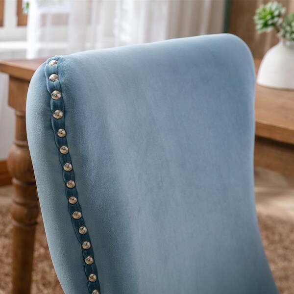 Modern Furniture， Velvet Upholstered Wing-back Set of 2 Dining Chair with Backstitching Nailhead Trim and Solid Wood Legs