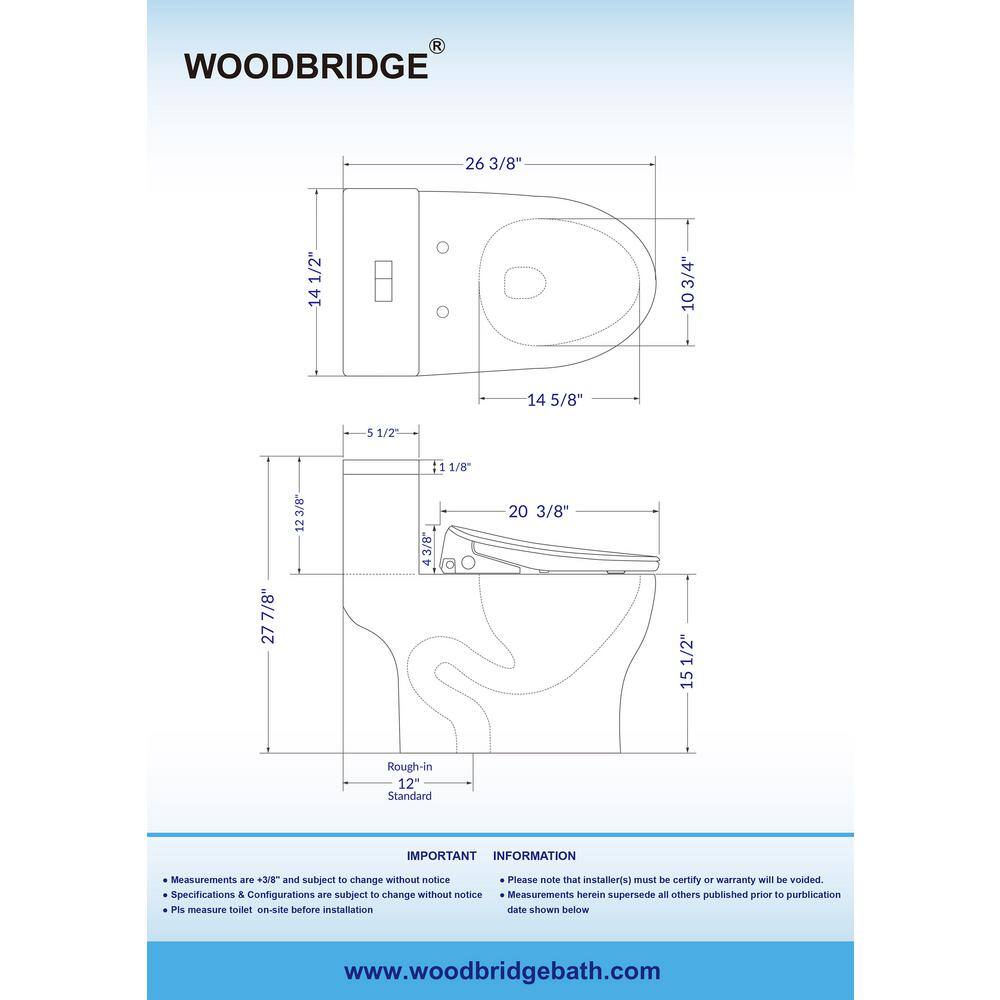 WOODBRIDGE Journey 1-Piece 1.1GPF1.6 GPF Dual Flush Elongated Toilet with Advance Smart Bidet Toilet in White HT0044