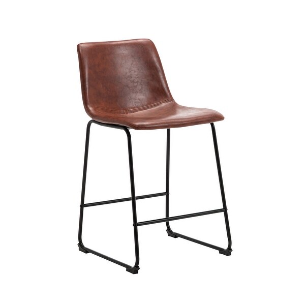 Porthos Home Enva Counter and Bar Stools Set of 2， PU Leather， Iron Sled Legs