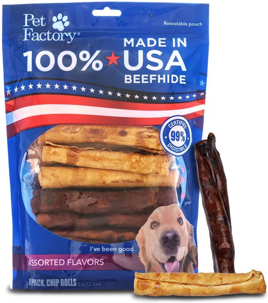 Pet Factory Beefhide 5-inch Chip Rolls Variety Pack Beef and Chicken Flavored Dog Hard Chews