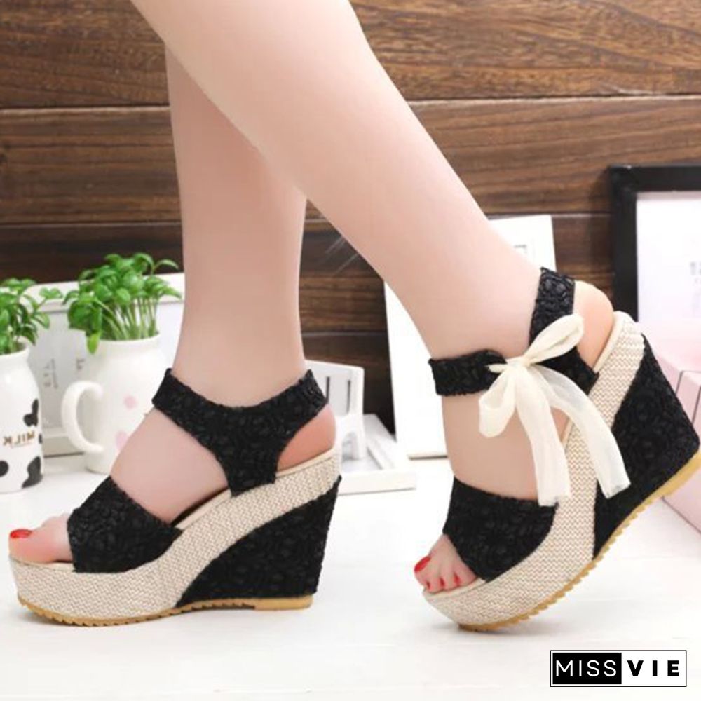 Hot Lace Leisure Women Wedges Heeled Women Shoes Summer Sandals Party Platform High Heels Shoes Woman