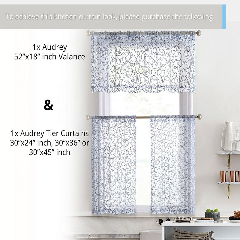 THD Francine Embroidered Sheer Voile Window Curtain Rod Pocket Valance