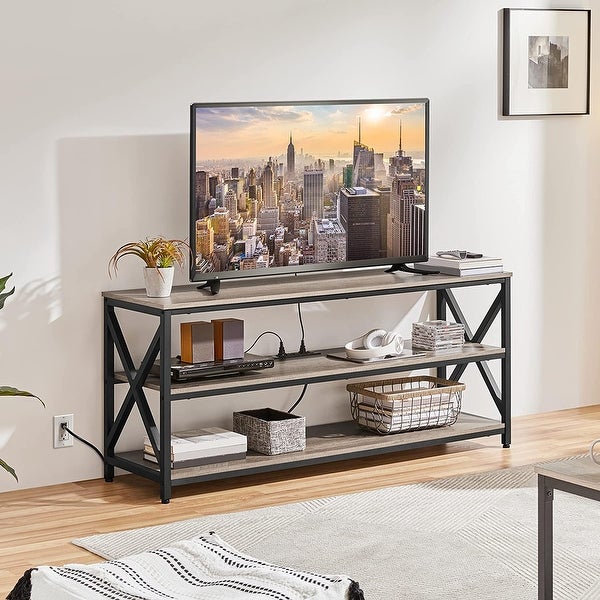 TV Stand with Power Outlets to 65 Inches， Industrial TV Console with 3-Tier Storage Shelves， Media Entertainment Center