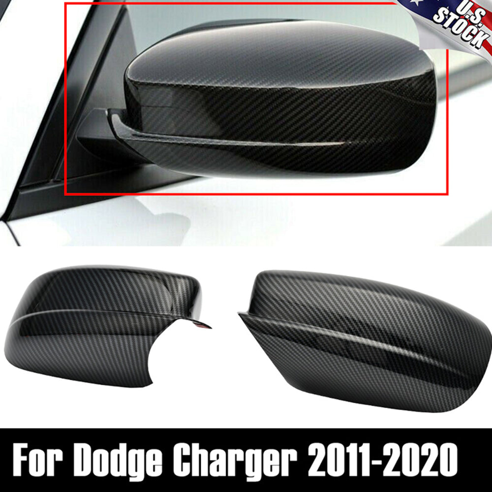 Rear View Mirror Covers Cap， Black Carbon Fiber Look ABS Plastic Smooth Surface Left and Right Mirror Covers for Chrysler 300 2011-2019， 200 2011-2014， for Dodge Charger 2011-2020