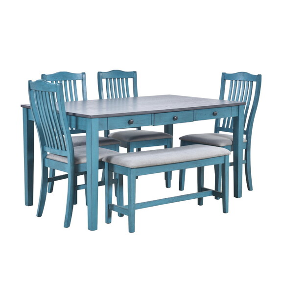 TOPMAX Mid Century 6 Piece Wood Dining Table Set  ...