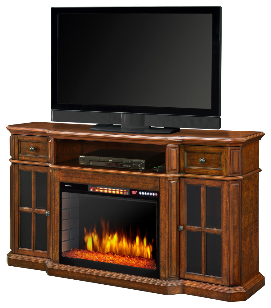 Muskoka Sinclair 60 quotMedia Fireplace With LED Lights and Bluetooth  Aged Cherry   Transitional   Entertainment Centers And Tv Stands   by Buildcom  Houzz