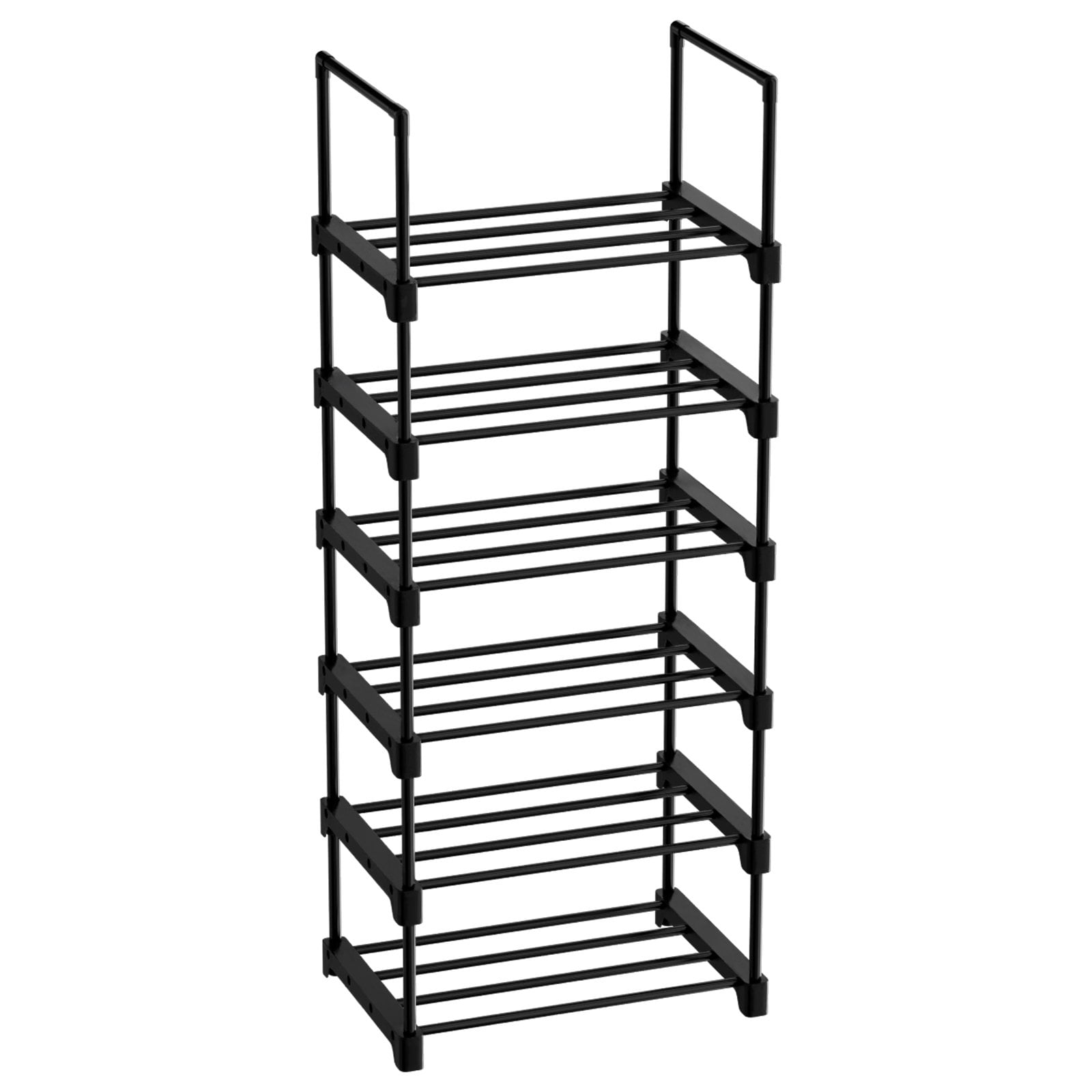 BIGLUFU Shoe Rack， Metal Shoe Organizer with 1 Rows 6 Tiers Metal Shoe Storage 12-16 Pairs Vertical Shoe Shelf for Entryway， Closet， Garage， Bedroom，Cloakroom（Black ）