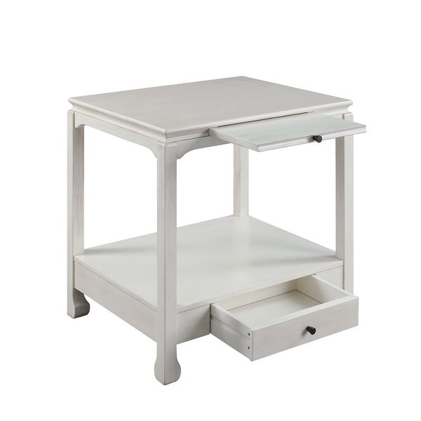 Transitional Accent Table Side Table， Antique White Finish