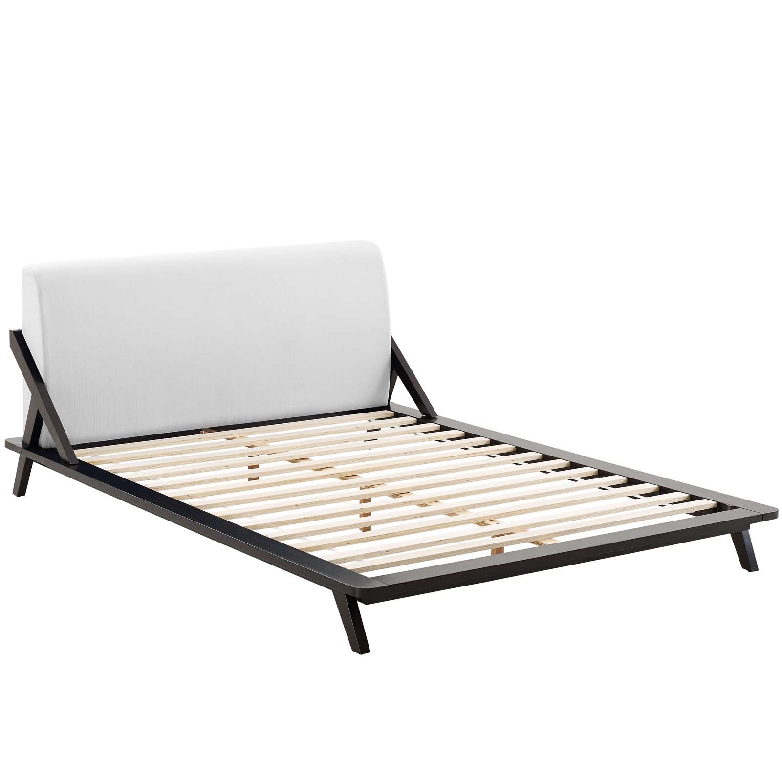 Modern Contemporary Urban Design Bedroom Queen Size Platform Bed Frame, Wood, Natural Brown White