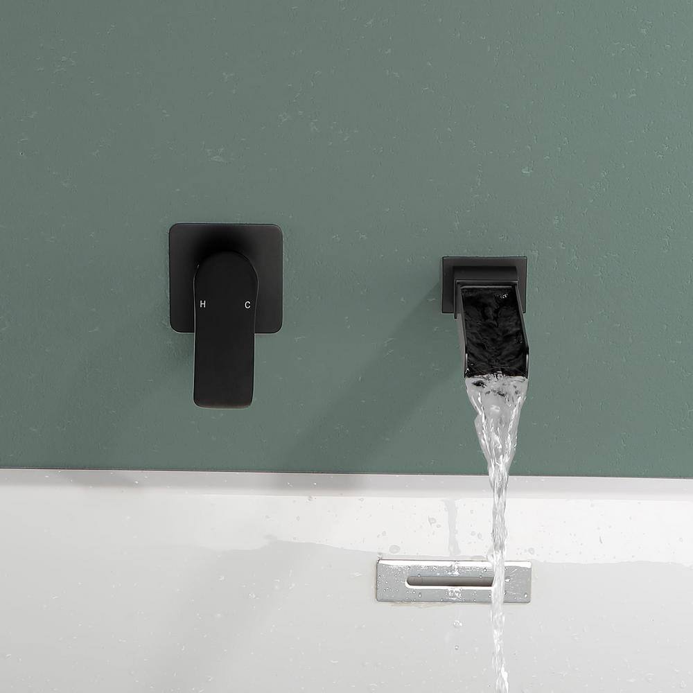 FLG Single-Handle Waterfall Wall-Mount Roman Tub Faucet in Matte Black SS-0033-MB