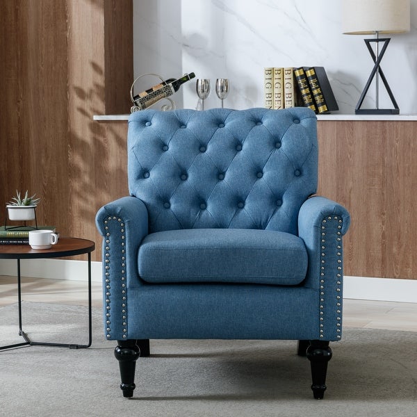 Linen Fabric Accent Chairs Modern Accent Armchair Comfy Reading Chair， Tufted Upholstered Comfortable Single Sofa Chair