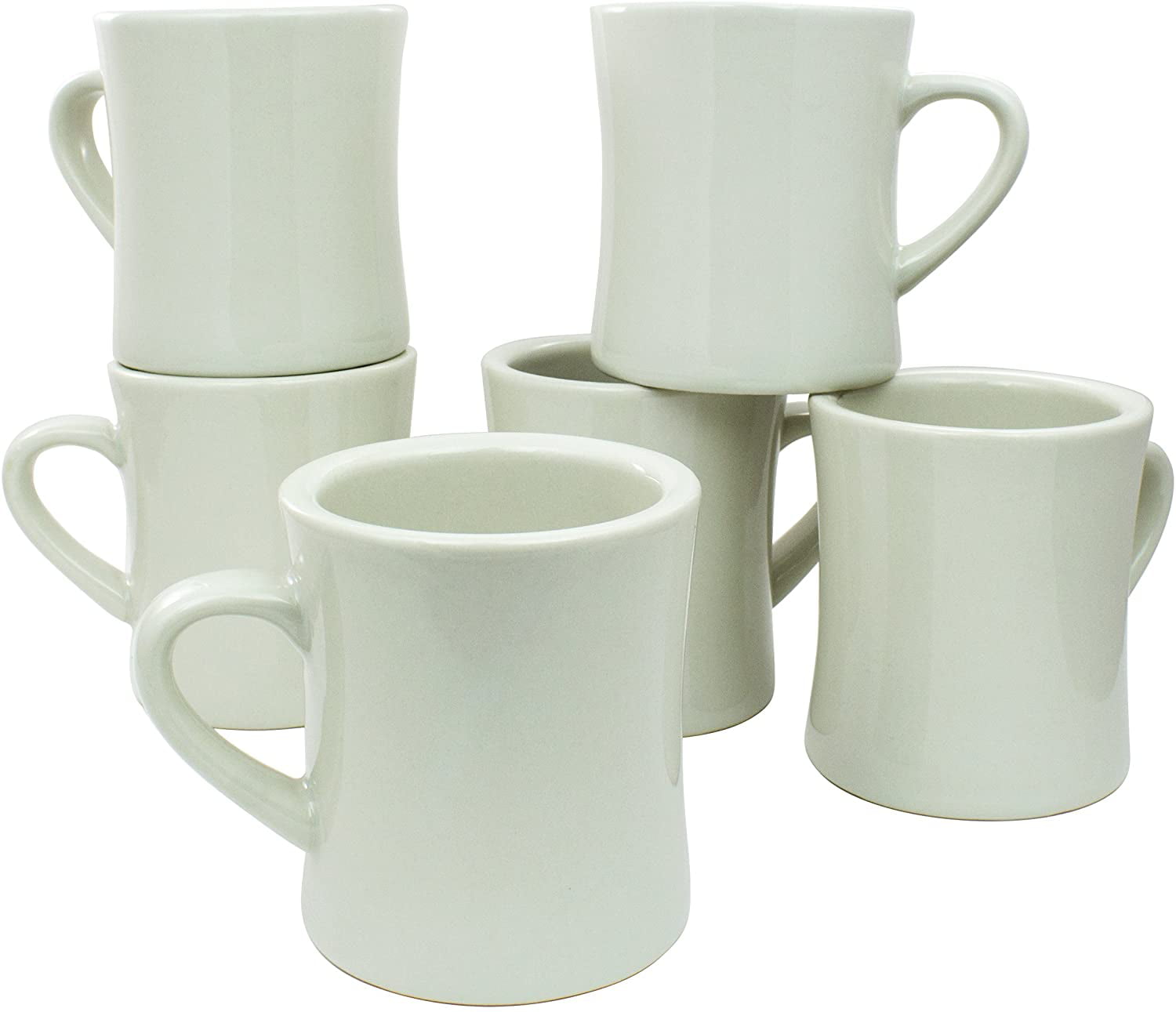 Coletti Diner Coffee Cups Set of 6， Ceramic White Mugs for Retro Kitchen